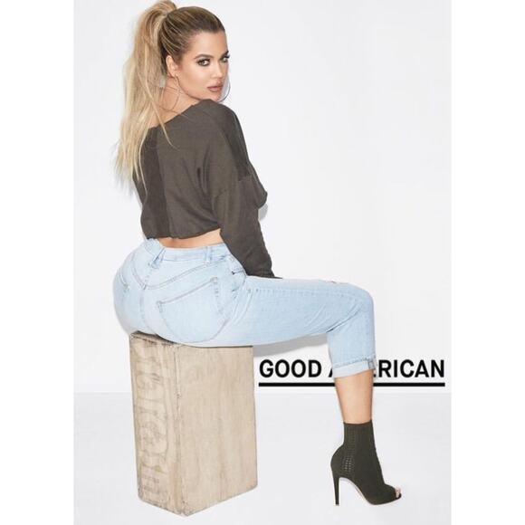 NEW Good American Good Cuts Slim Boyfriend Jeans (Sz 24) High Rise Crop Blue011 - Picture 2 of 15